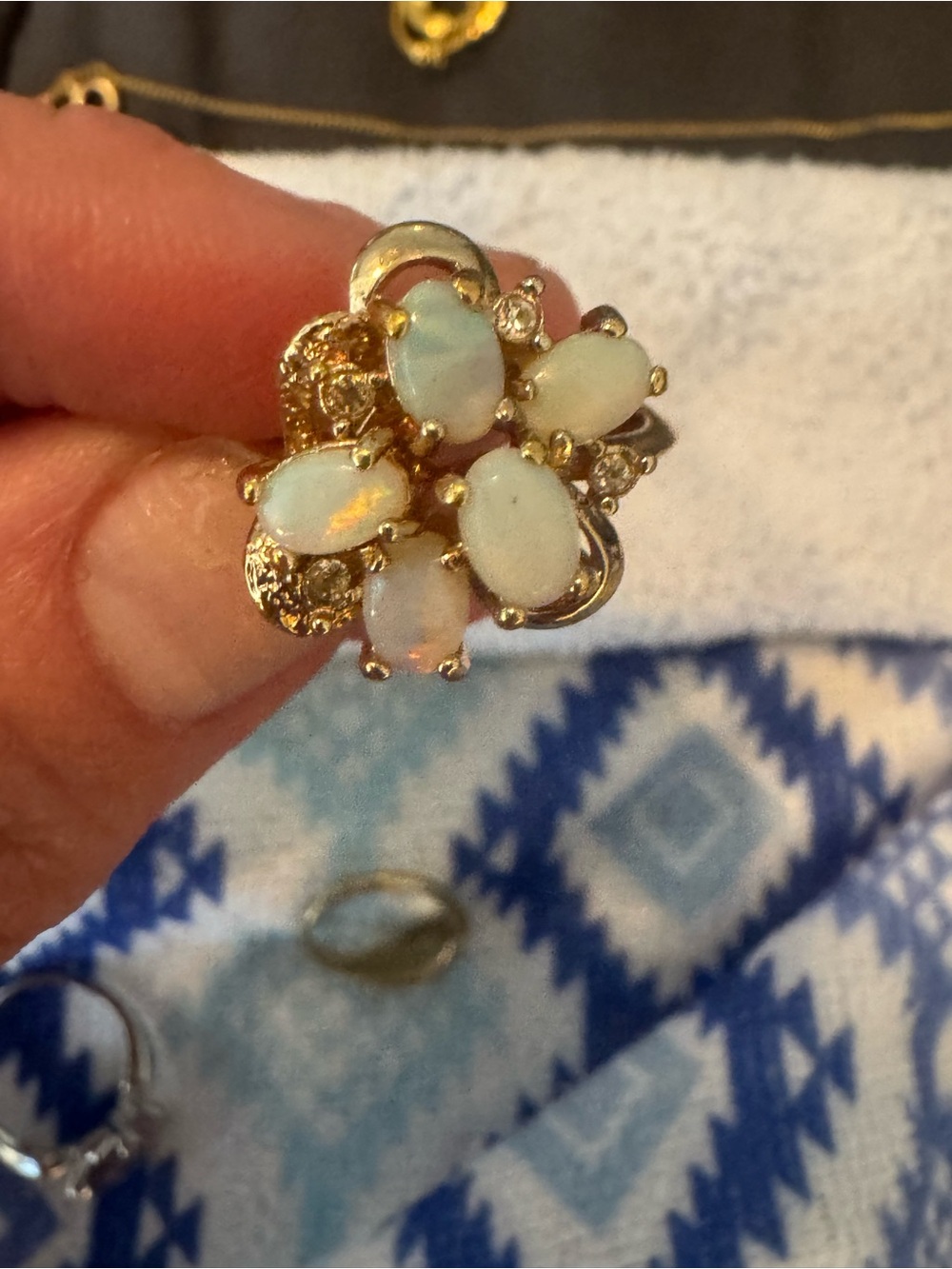 Gold-Tone Opal Cluster Ring - White Opal Floral Design